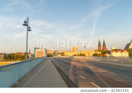 View of border bridge between Poland and German in the morning. Bridge between Slubice city and Frankfurt Oder city. 82363341
