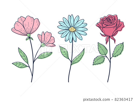 花卉裝飾設計和圖形材料的插圖 矢量插圖集 淺色花朵 花卉裝飾設計和圖形材料的插圖 矢量插圖集 淺色花朵 82363417