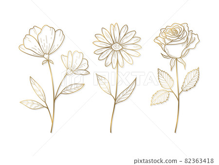 花卉裝飾設計和圖形材料的插圖 矢量插圖集 金線畫 花卉裝飾設計和圖形材料的插圖 矢量插圖集 金線畫 82363418
