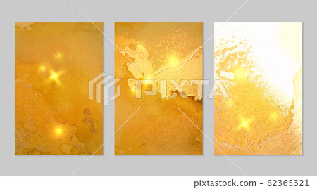 Marble set of gold and honey yellow backgrounds with texture 82365321