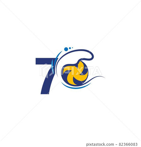 Number 7 logo and volleyball hit into the water waves vector 82366083