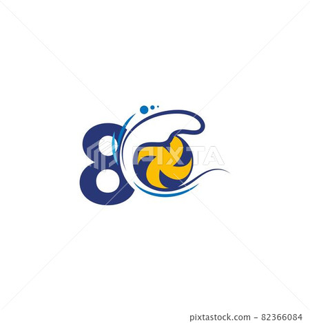 Number 8 logo and volleyball hit into the water waves vector 82366084