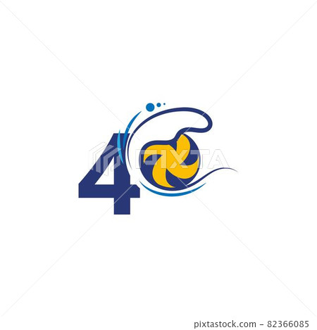 Number 4 logo and volleyball hit into the water waves vector 82366085