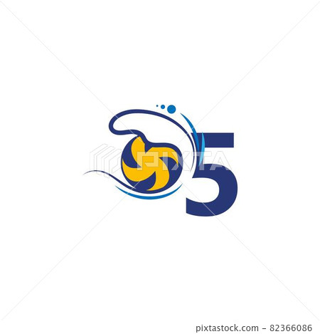 Number 5 logo and volleyball hit into the water waves vector 82366086