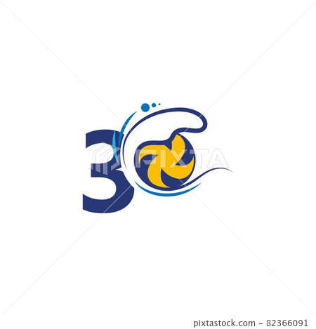Number 3 logo and volleyball hit into the water waves vector 82366091