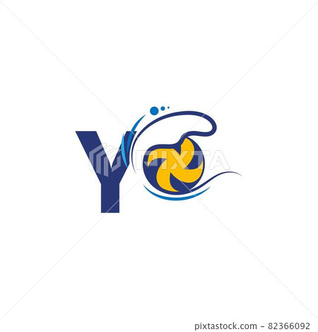 Letter Y logo and volleyball hit into the water waves Letter Y logo and volleyball hit into the water waves 82366092