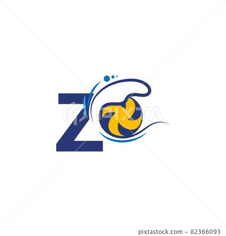 Letter Z logo and volleyball hit into the water waves Letter Z logo and volleyball hit into the water waves 82366093