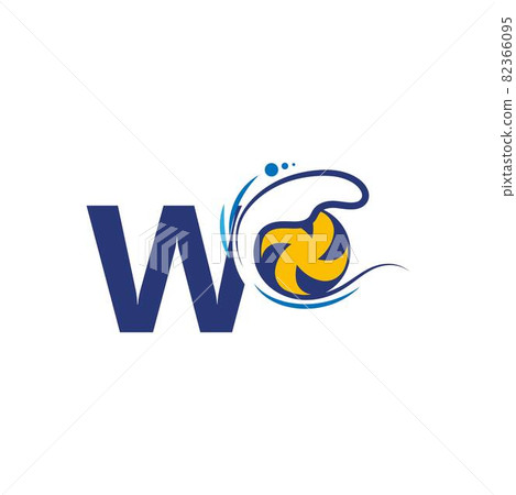 Letter W logo and volleyball hit into the water waves Letter W logo and volleyball hit into the water waves 82366095