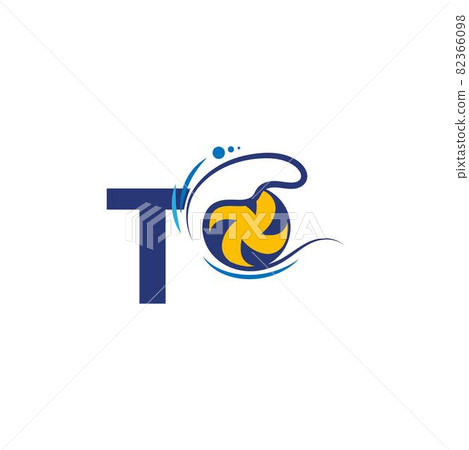 Letter T logo and volleyball hit into the water waves Letter T logo and volleyball hit into the water waves 82366098