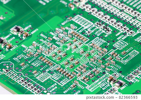 Old Printed Circuit Board with many electrical components. Old Printed Circuit Board with many electrical components. 82366593