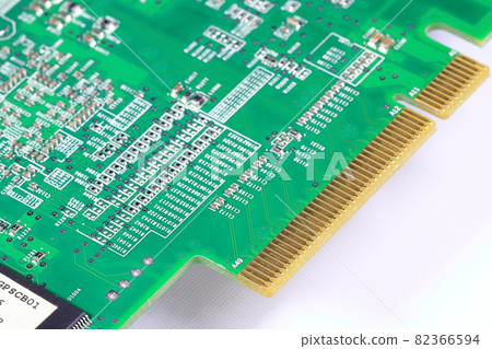 Close up PCI-express 8x card connector for interface with computer isolated on white background Close up PCI-express 8x card connector for interface with computer isolated on white background 82366594