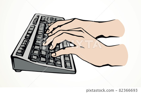 Hands on the keyboard. Vector drawing Hands on the keyboard. Vector drawing 82366693