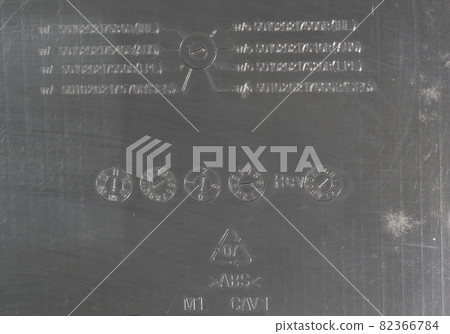 Identification Codes set icons, plastic recycle packings signs, production marks and code on the plastic part. Identification Codes set icons, plastic recycle packings signs, production marks and code on the plastic part. 82366784