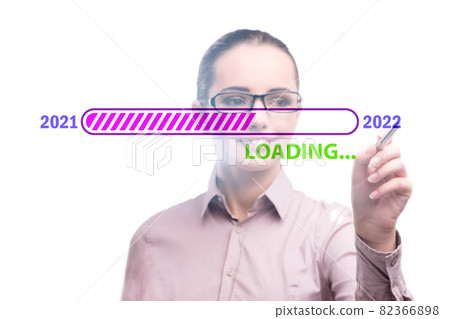 Businesswoman pressing virtual button with year 2022 Businesswoman pressing virtual button with year 2022 82366898