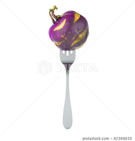 Purple kohlrabi on fork, 3D rendering 82368810