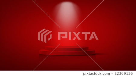 3D winner podium, red carpet staircase, celebrity party award concept. Banner Hollywood event, Films and cinema template stock, Academy award stars vector isolated on red background 82369136