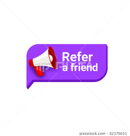 Refer friend logo icon loudspeaker. Referral recommend icon offer alert announcement 82370031