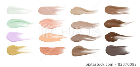 Foundation smears. Makeup concealer base. Isolated paint swatch. Liquid brown background. Foundation cream isolated on 82370082