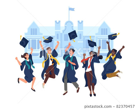 Jumping Graduates. Happy Students Group Throw... - Stock Illustration ...