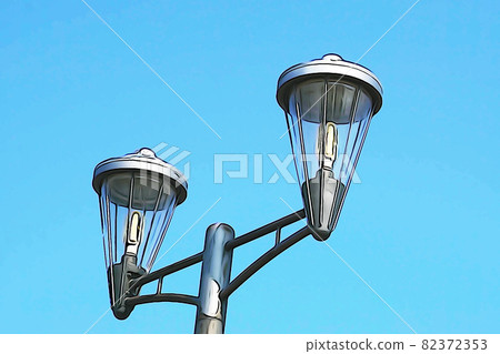 Pastel-like "landscape blue sky street light city light" illustration image 82372353