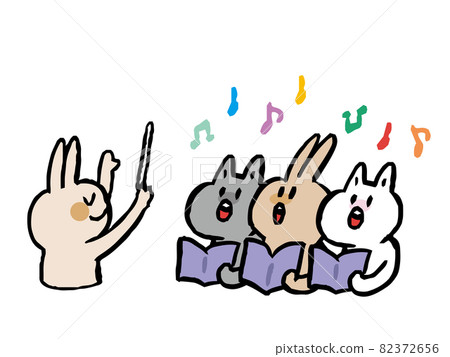 Illustration of chorusing rabbit, cat and conductor Illustration of chorusing rabbit, cat and conductor 82372656