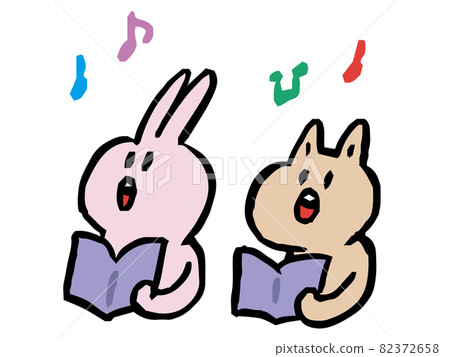 Illustration of a rabbit and a cat singing Illustration of a rabbit and a cat singing 82372658