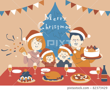 Illustration of a family having a Christmas party 82373429