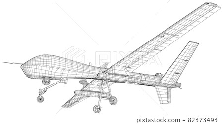 Military Predator Drone. Wire-frame Outline Drawing Aircraft. Vector created of 3d. Military Predator Drone. Wire-frame Outline Drawing Aircraft. Vector created of 3d. 82373493