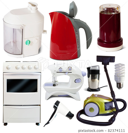 Set of household appliances isolated on white background. 82374111