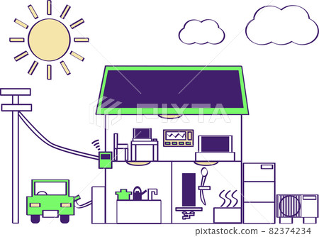Image of an energy-managed house with solar panels 82374234