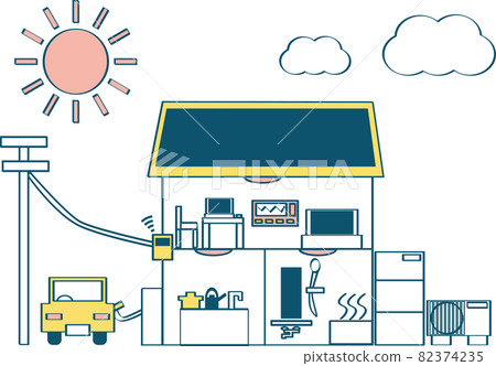 Image of an energy-managed house with solar panels 82374235