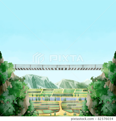 Rural cityscape handwritten watercolor style illustration peeking from the mountains Rural cityscape handwritten watercolor style illustration peeking from the mountains 82376034