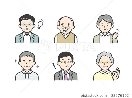 Illustration material set of senior men with happy expressions 82376102