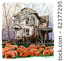 Pumpkin field in front of an old mansion 82377295