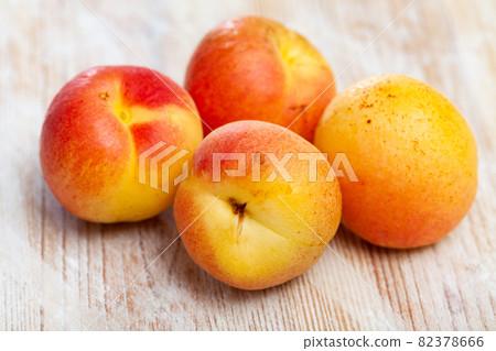 Apricots fruit on wooden table. Vitamin fruits 82378666
