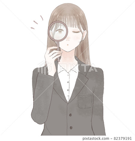 一個穿西裝的女人用放大鏡檢查 82379191