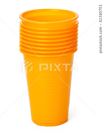 Pile of plastic cups on white background 82380701