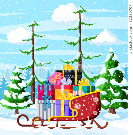 Christmas Santa Claus sleigh with gifts boxes - Stock Illustration ...