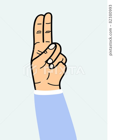 The hand is a gesture indicating peace. For use on textiles, packaging paper, souvenirs, printing, posters, postcards. 82380993