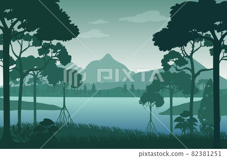 Silhouette forest landscape background Silhouette forest landscape background 82381251