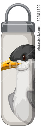 A white thermos bottle with bird pattern 82381302
