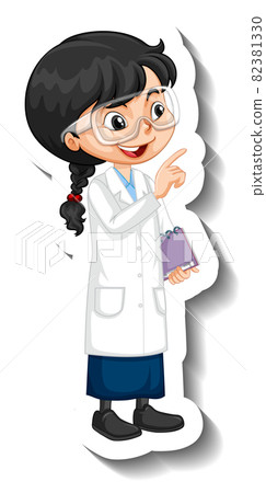 Cartoon character sticker with a girl in science gown Cartoon character sticker with a girl in science gown 82381330