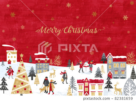 Vector illustration background of snow and Christmas and people 82381659