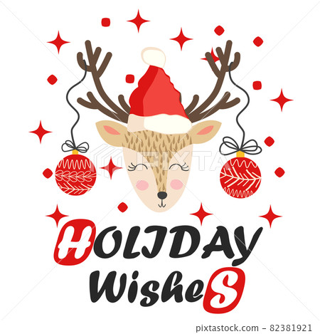 Reindeer with Christmas balls on the horns and...-插圖素材 [82381921] - PIXTA圖庫