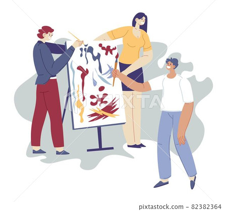 Art therapy people drawing paintings on easel Art therapy people drawing paintings on easel 82382364