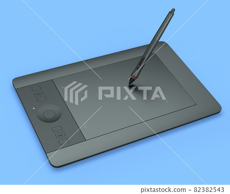 Graphic tablet and pen for illustrators, designers and photographers on blue Graphic tablet and pen for illustrators, designers and photographers on blue 82382543