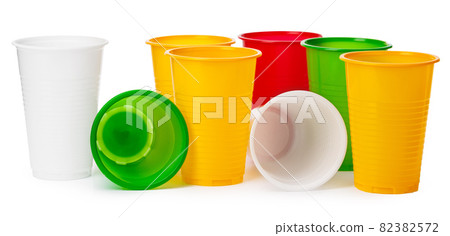 Close up of plastic cups for drinks isolated on white Close up of plastic cups for drinks isolated on white 82382572