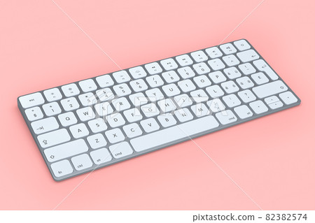Modern aluminum computer keyboard isolated on pink background. Modern aluminum computer keyboard isolated on pink background. 82382574