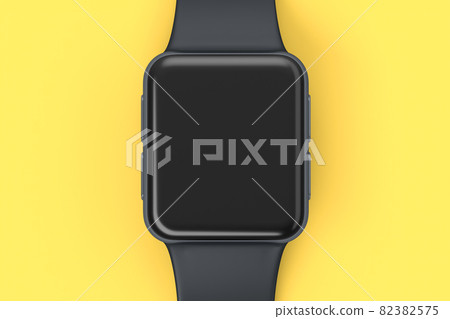 Stainless silver smart watch or fitness tracker isolated on yellow background. Stainless silver smart watch or fitness tracker isolated on yellow background. 82382575