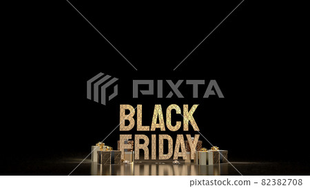 Black Friday gold text and gift boxes for offer or promotion shopping concept 3d rendering. Black Friday gold text and gift boxes for offer or promotion shopping concept 3d rendering. 82382708